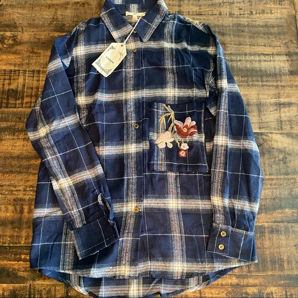 Navy Plaid button down shirt